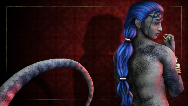 Обои картинки фото 3д графика, фантазия , fantasy, существо, хвост, парень