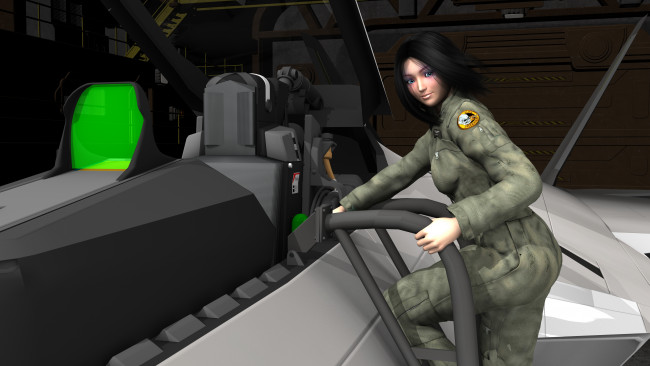 Обои картинки фото 3д графика, люди , people, самолет, фон, взгляд, девушка