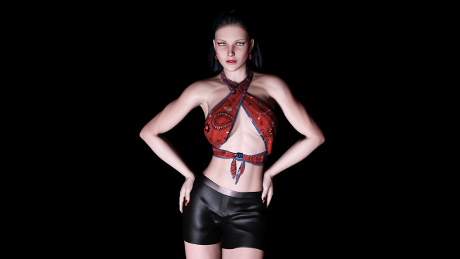 Обои картинки фото 3д графика, люди , people, шорты, фон, взгляд, девушка