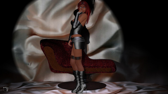 Обои картинки фото 3д графика, люди , people, взгляд, девушка, кресло, фон, сапоги