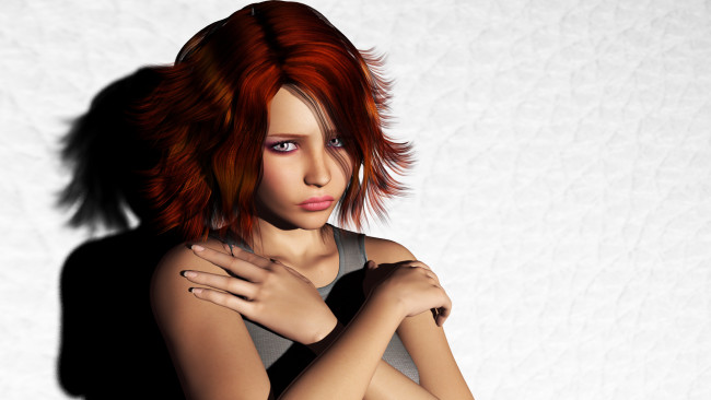 Обои картинки фото 3д графика, портрет , portraits, взгляд, девушка, рыжая, фон