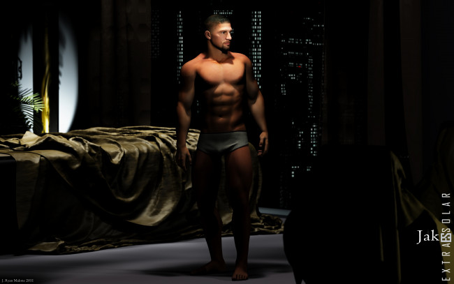 Обои картинки фото 3д графика, люди , people, спальня, комната, парень, мужчина, обнажён, кровать