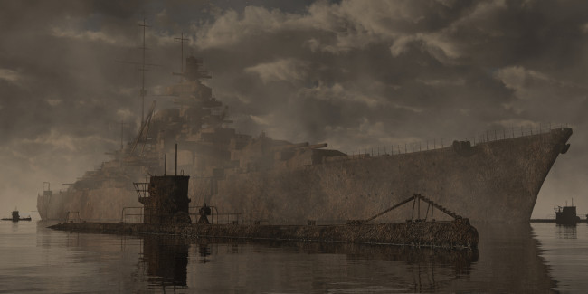 Обои картинки фото корабли, 3d, крейсер, подводная, лодка