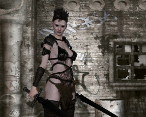 Картинка 3д+графика люди+ people девушка взгляд фон оружие