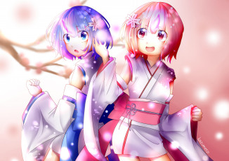 Картинка аниме re +zero+kara+hajimeru+isekai+seikatsu девушки взгляд фон