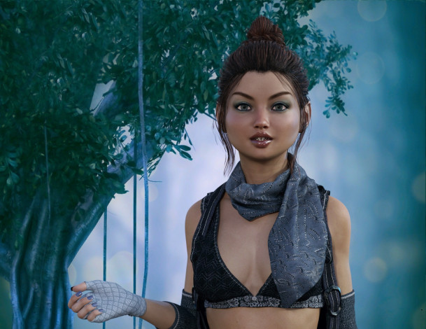 Обои картинки фото 3д графика, люди , people, девушка, взгляд, фон