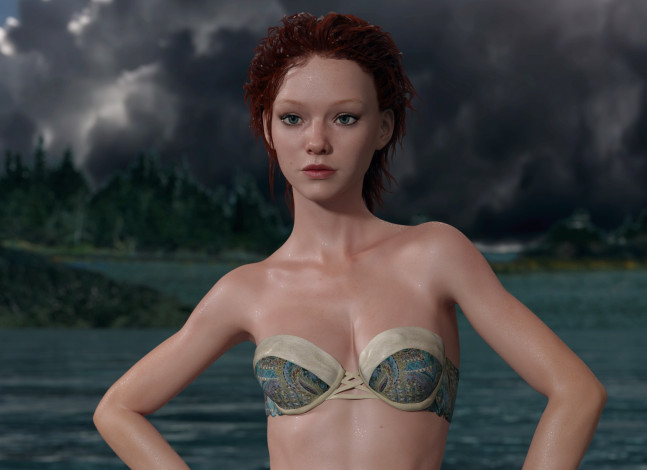 Обои картинки фото 3д графика, люди , people, взгляд, девушка, фон