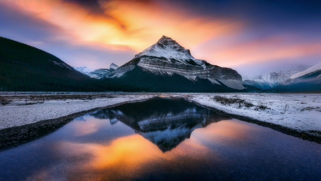 Обои картинки фото природа, реки, озера, озеро, вершина, снег