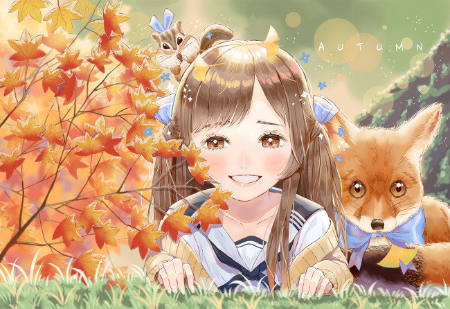 Обои картинки фото аниме, unknown,  другое, фон, взгляд, девушка