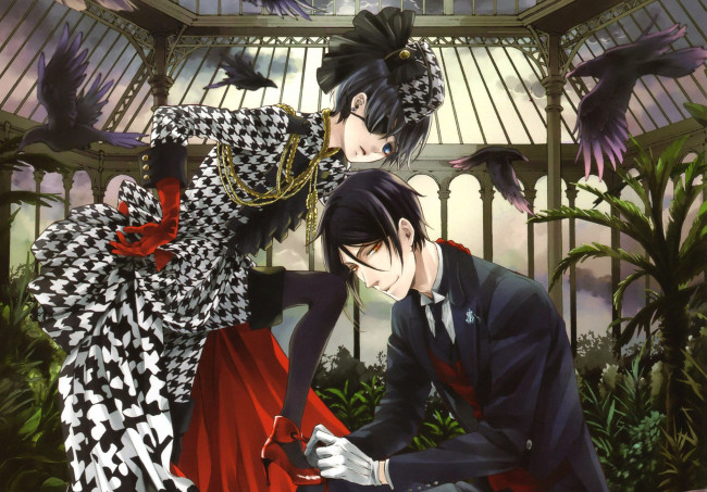Обои картинки фото аниме, kuroshitsuji, себастьян, сиэль