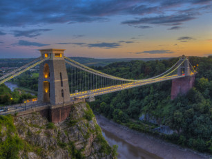 Картинка clifton+suspension+bridge+bristol города -+мосты огни ночь мост река
