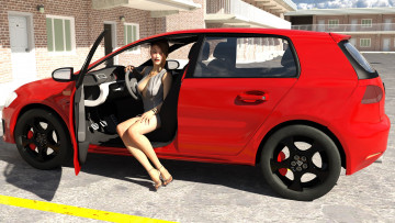 Картинка 3д+графика люди-авто мото+ people-+car+ +moto фон взгляд девушка