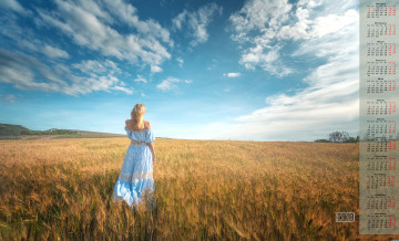 Картинка календари девушки 2018 поле злак облака растения