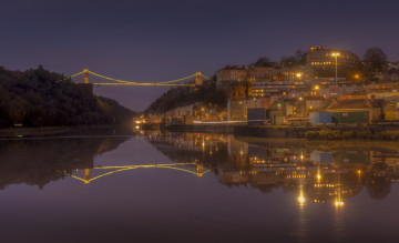 Картинка clifton+suspension+bridge+bristol города -+мосты огни ночь мост река