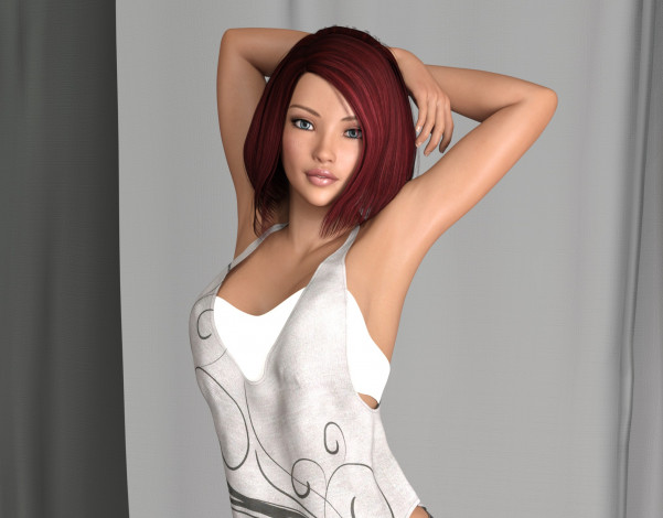 Обои картинки фото 3д графика, люди , people, девушка, фон, взгляд