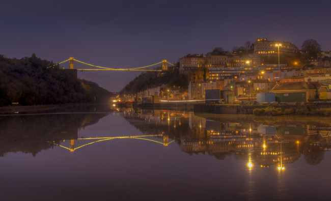 Обои картинки фото clifton suspension bridge bristol, города, - мосты, огни, ночь, мост, река