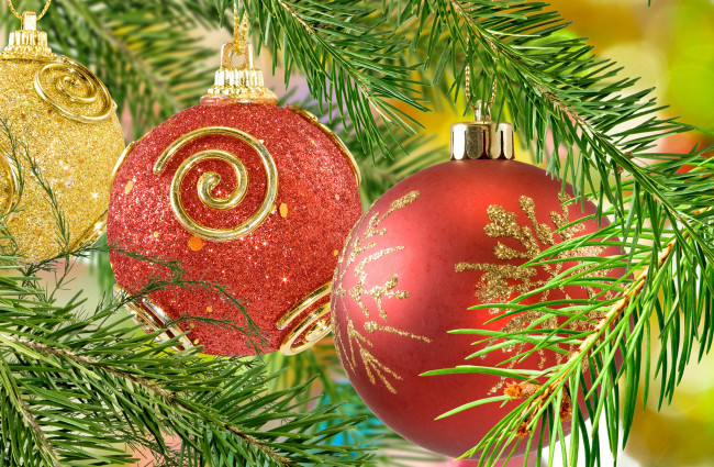 Обои картинки фото праздничные, шары, елка, игрушки