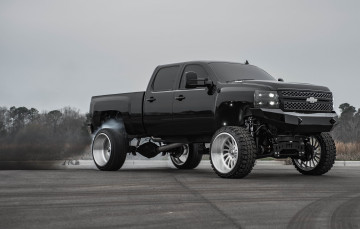 Картинка автомобили chevrolet burnout black pickup silverado