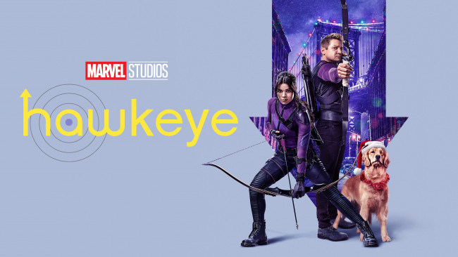 Обои картинки фото hawkeye , мини–сериал 2021, кино фильмы, -unknown , другое, соколиный, глаз, постер, мини, сериал, фантастика, боевик, драма, криминал, детектив, джереми, реннер, хейли, стайнфелд, clint, barton, kate, bishop