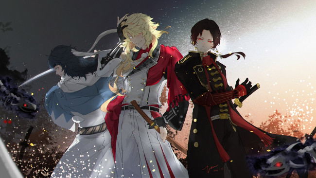 Обои картинки фото аниме, touken ranbu, танец, мечей
