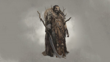 Картинка фэнтези существа череп бивни холодное оружие