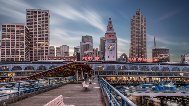 Обои картинки фото города, сан-франциско , сша, город, сан, франциско, городской, вид, башня, с, часами, cша