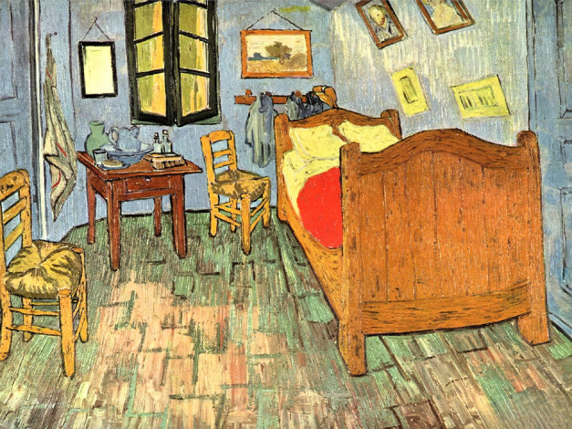 Обои картинки фото рисованное, vincent van gogh, кровать, картины, мебель