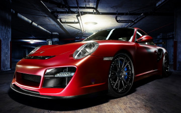Картинка автомобили porsche красный гараж