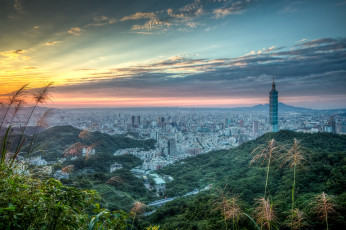 Картинка города тайбэй+ тайвань вечер небоскреб