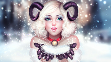 Картинка праздничные рисованные с новым годом happy new year глаза рога взгляд арт девушка праздник