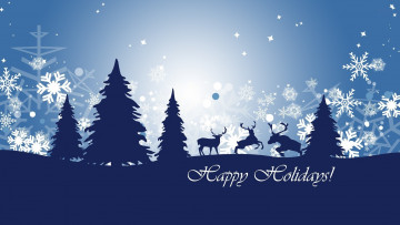 Картинка праздничные векторная+графика+ новый+год ели олени снежинки
