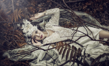 Картинка девушки -unsort+ азиатки свадебное платье невеста азиатка ситуация ветки листья