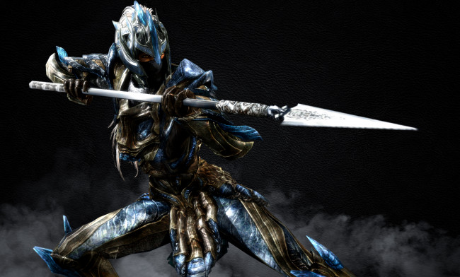 Обои картинки фото 3д графика, фантазия , fantasy, копьё, девушка, фон, взгляд, латы