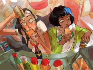 Картинка рисованное комиксы девушки фастфуд