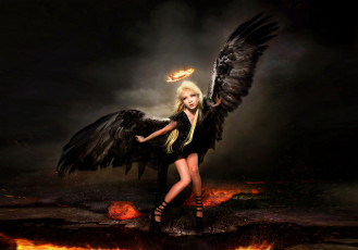 Картинка фэнтези фотоарт взгляд нимб крылья фон девушка