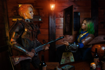 Картинка разное cosplay+ косплей портрет оружие механизм fallout 4 броня девушки