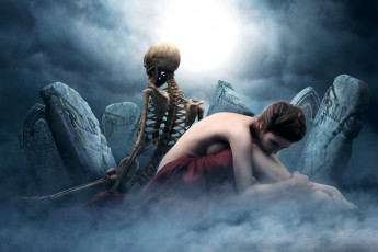 Картинка разное компьютерный+дизайн скелет фон девушка надгробие