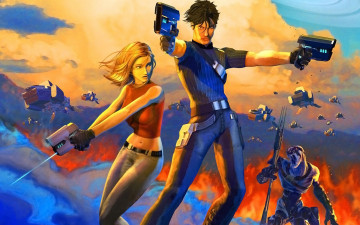 Картинка видео+игры advent+rising парень девушка оружие инопланетяне