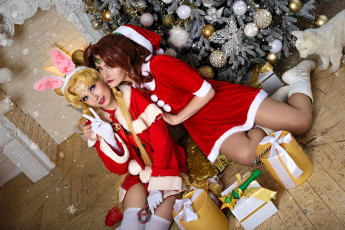 обоя девушки, ира сокол, образы, косплей, наряды, костюмы, подруги, новый, год, ёлка, подарки