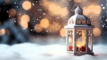 обоя праздничные, - разное , новый год, фонарь, украшения, снег