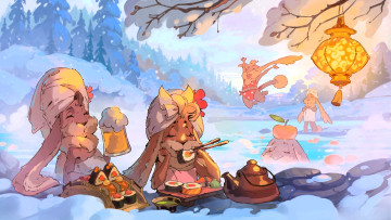 обоя archeage 3, видео игры, archeage, кролики, снег, зима, прорубь, лес, фонарь