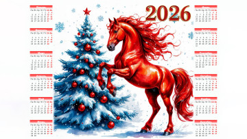 обоя календари, животные, календарь, 2026, месяцы, недели, дни, год, лошади, числа