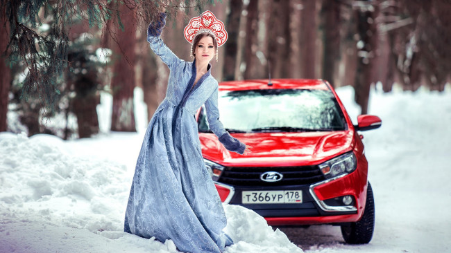 Обои картинки фото автомобили, -авто с девушками, lada, vesta