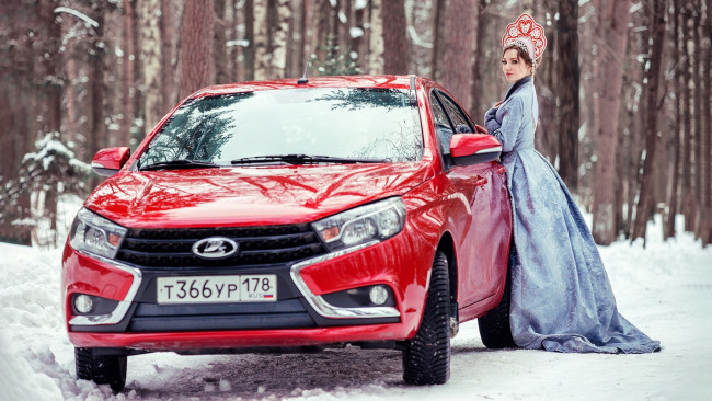 Обои картинки фото автомобили, -авто с девушками, lada, vesta