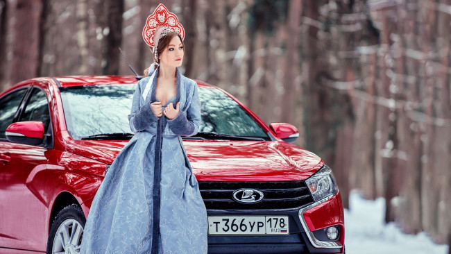 Обои картинки фото автомобили, -авто с девушками, lada, vesta