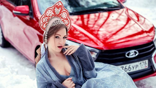 Обои картинки фото автомобили, -авто с девушками, lada, vesta