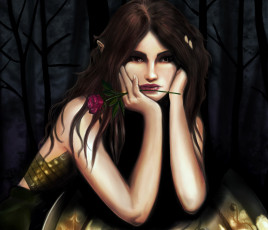 Картинка фэнтези эльфы эльф лес задумчивость цветок роза