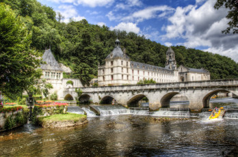 Картинка франция+аквитания+брантом города -+мосты река дома hdr аквитания пороги деревья франция brantome брантом мост