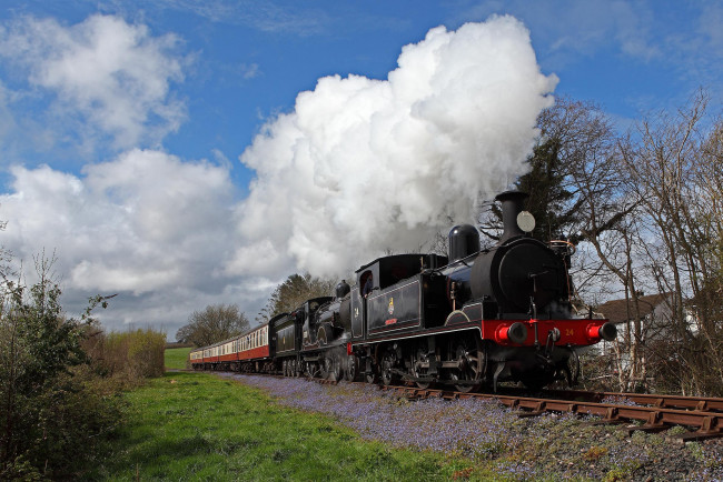 Обои картинки фото техника, паровозы, рельсы, паровоз, состав, железная, дорога