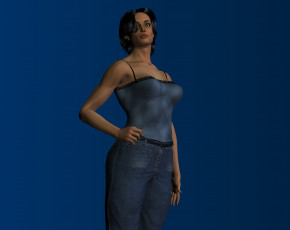 Картинка 3д+графика люди+ people маечка брюки взгляд девушка фон